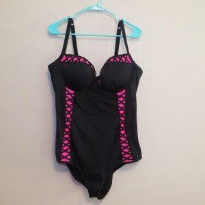 LATTICE INSET PUSH-UP DEMI ONE PIECE SWIMSUIT